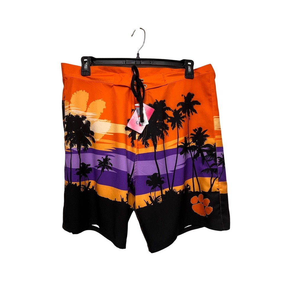 FOCO Clemson Tigers Mens 2XL Board Shorts Sunset Palm Tree Swim Trunks NWT
